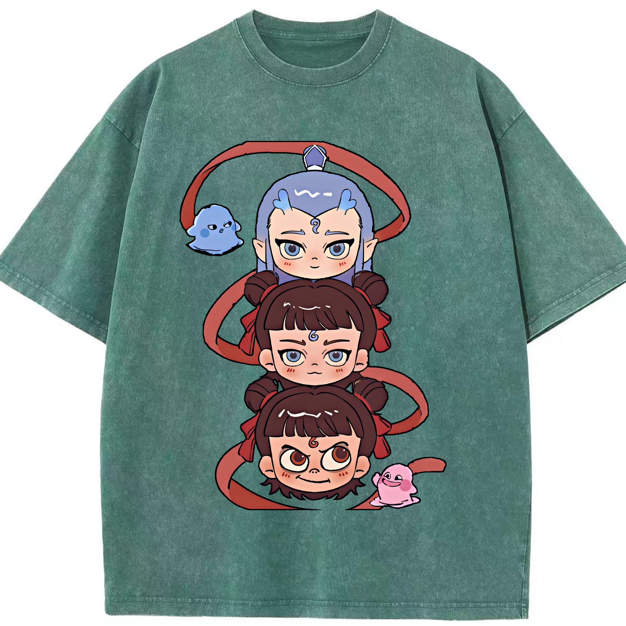 （画像用） Ne Zha 2 ナタ 魔童の大暴れ 綿100% ヴィンテージ風 半袖Tシャツ（フロントプリント）